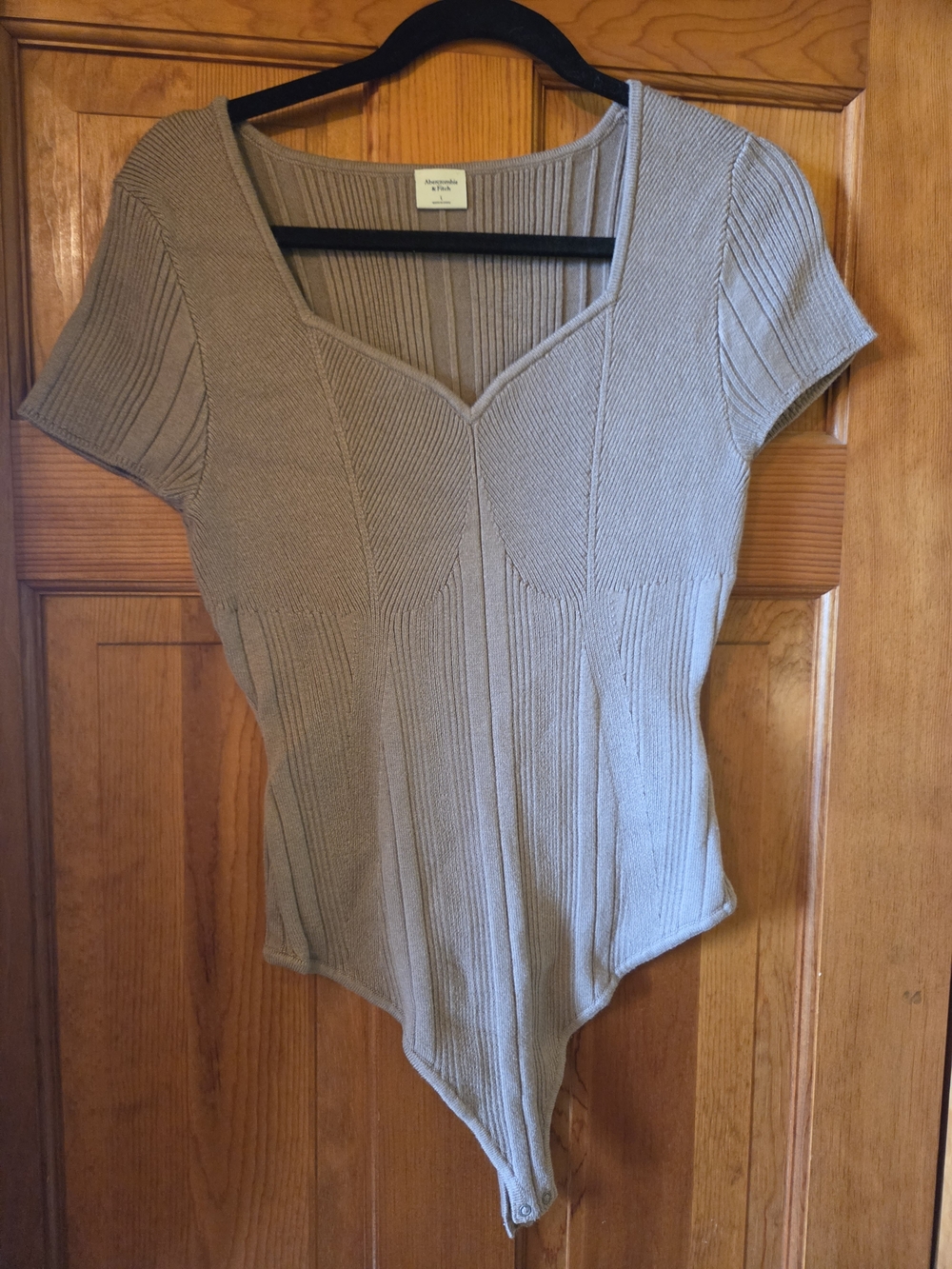 Abercrombie & Fitch Taupe Ribbed V-Neck Bodysuit